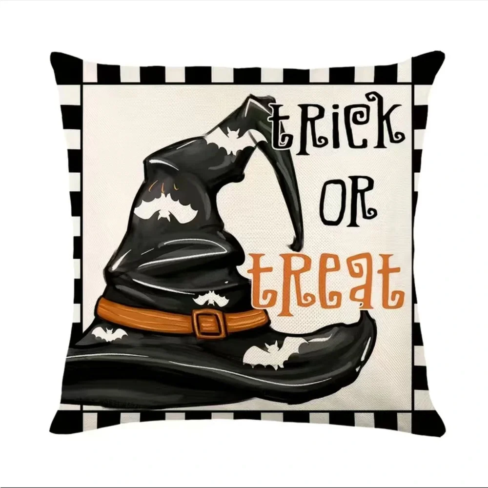 4pcs/set, Halloween Pillow Covers 18inx18in, Happy Halloween Decoration Throw Pi